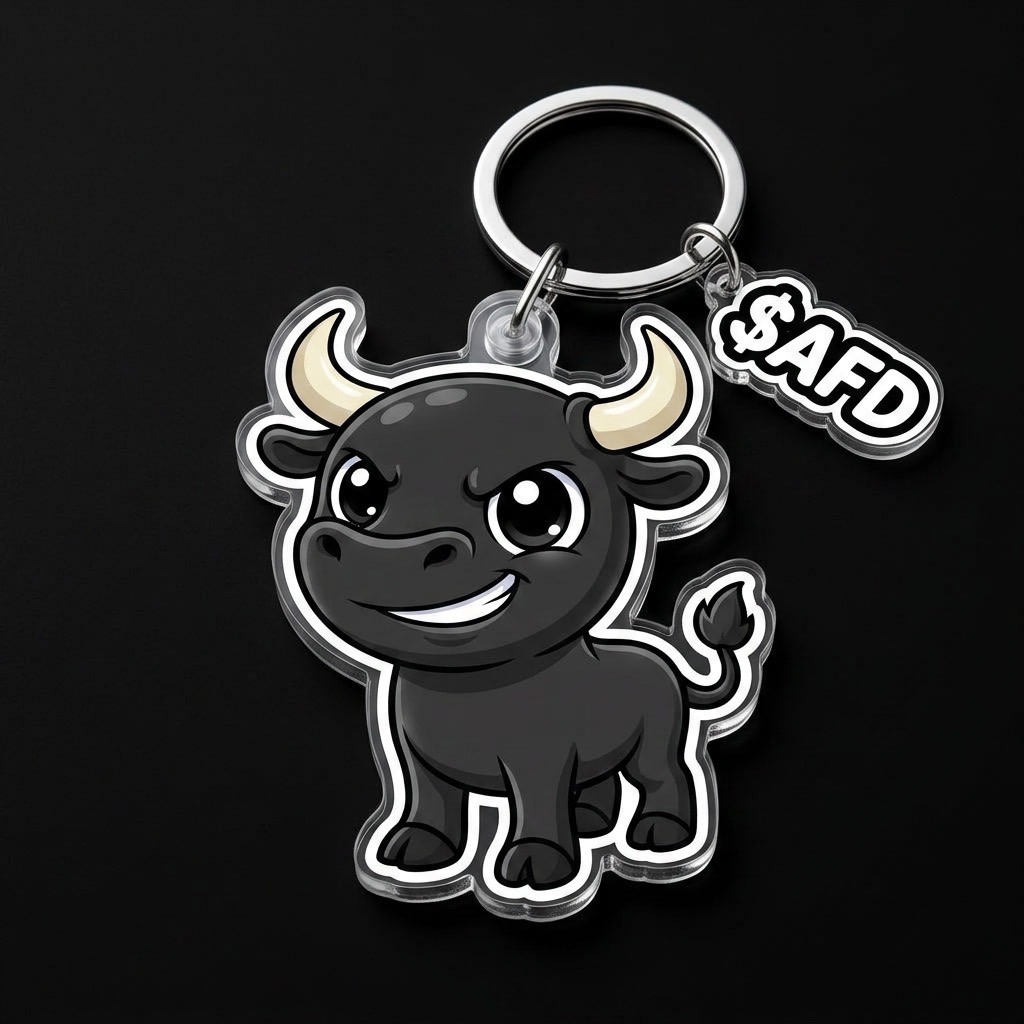 Acrylic keychain of the cute black $AFD bull mascot with a small $AFD name tag charm