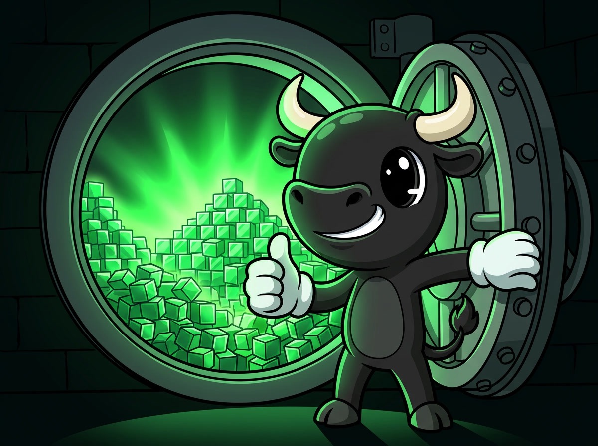 The $AFD bull opening a vault stacked with glowing green blockchain blocks